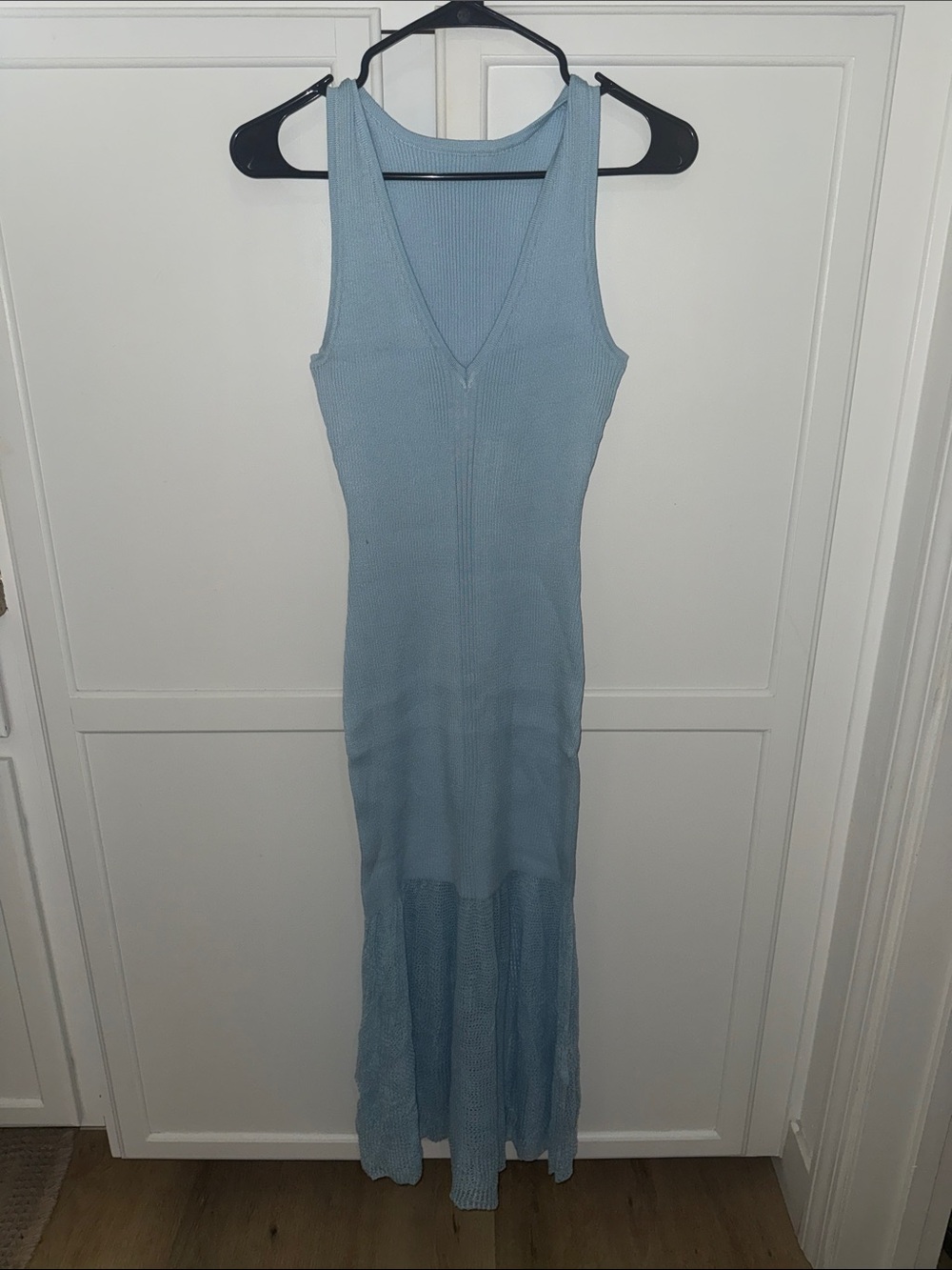 Light Blue Sleeveless V-Neck Knit Maxi Dress